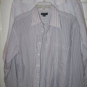 Pair of 2 Asole & Bottoni White & Blue Striped Button Front Shirts Men's Large